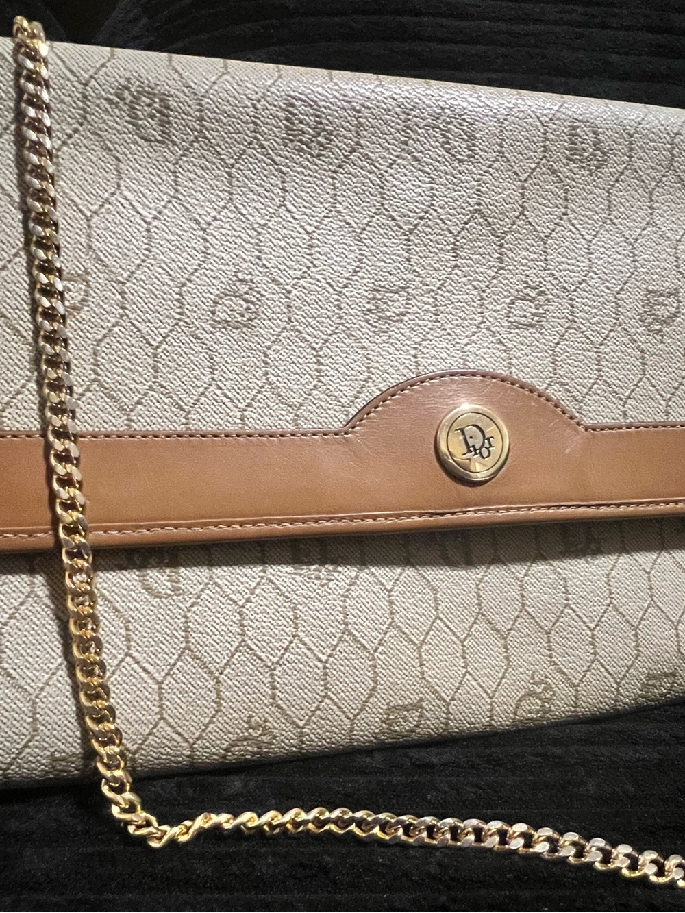 Dior-Inspired Cream and Tan Chain Shoulder Bag